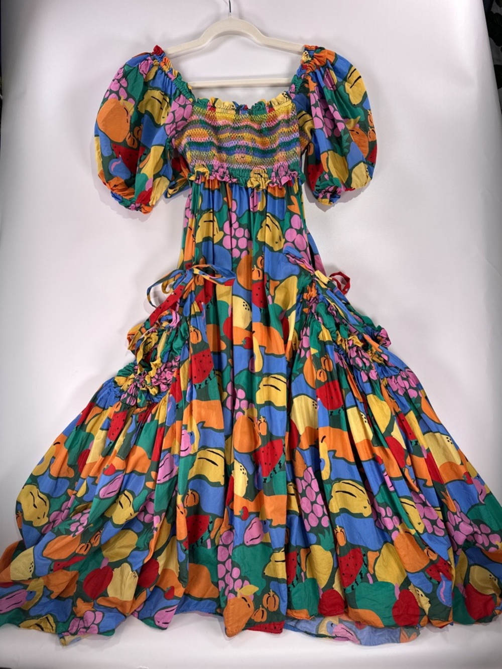 Farm Rio Fruit Print Smocked Cutout Maxi Dress M Multi - Picture 2 of 10
